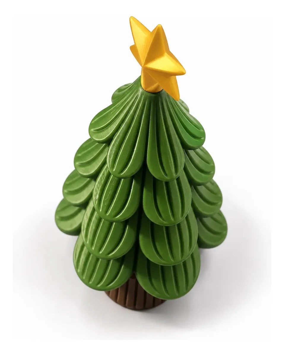 Árbol De Navidad Decorativo Verde Con Estrella Dorada 16cm