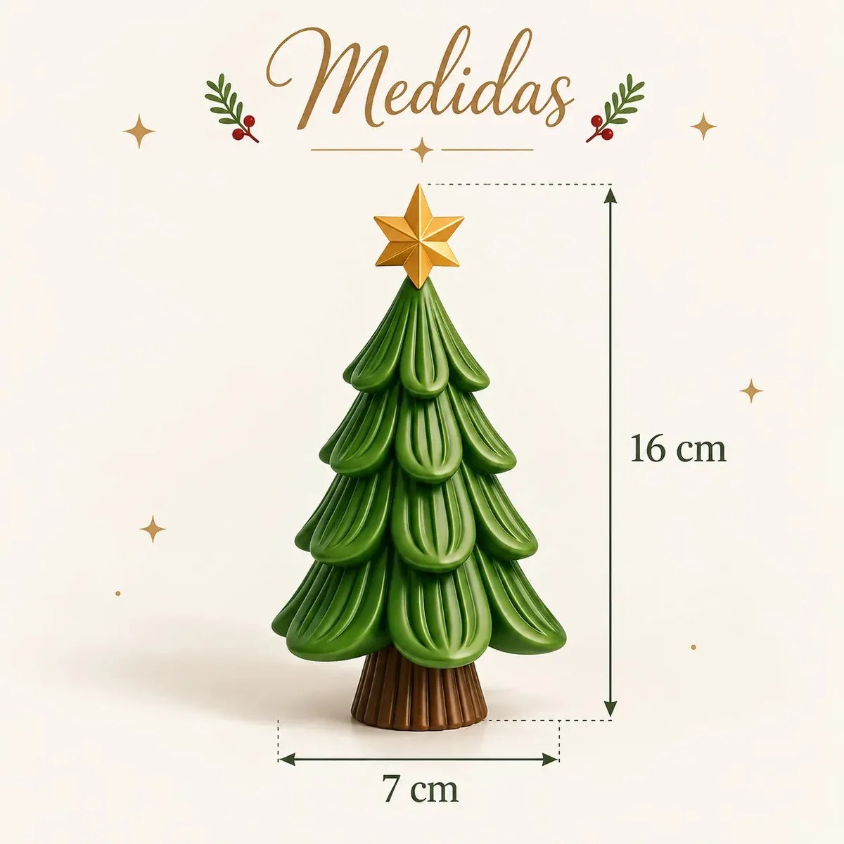 Árbol De Navidad Decorativo Verde Con Estrella Dorada 16cm